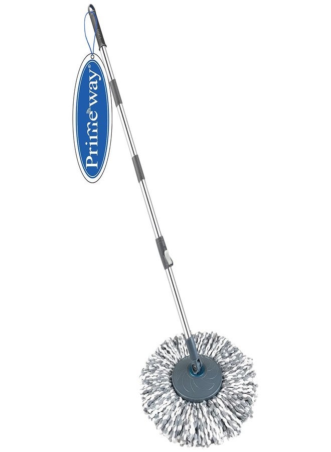 Primeway® Stainless Steel Spin Mop Replacement Floor Cleaning Spares Set | 127cm Extendable Handle/Stick Rod with Microfibre Refill | 38cm | Grey - Image 1